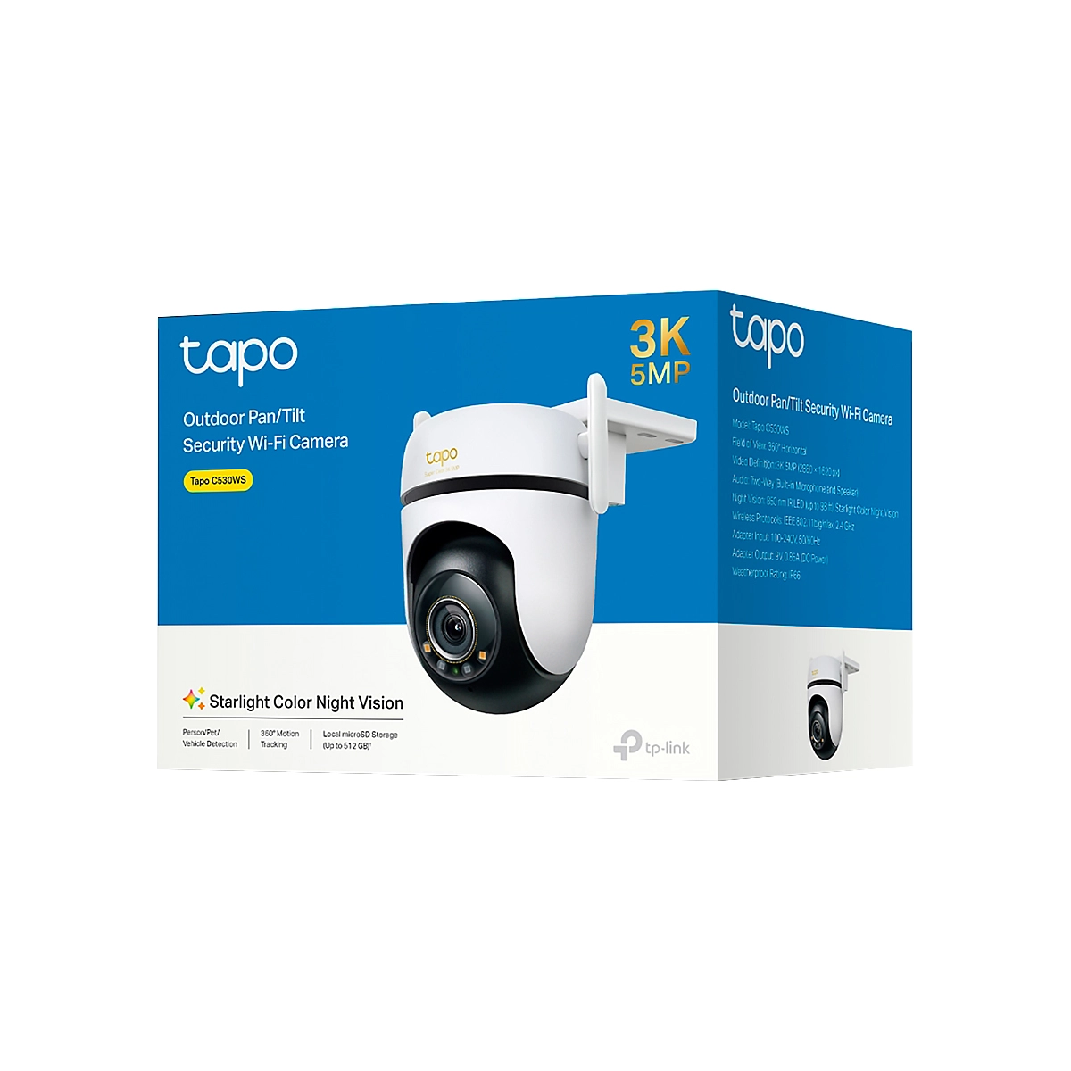 CAMARA TP-LINK TAPO C530WS TIPO PT INT-EXT 5MP 3K VISIÓN 360° COLOR WI-FI-RJ45 BIDIRECIONAL IP66 - Imagen 4